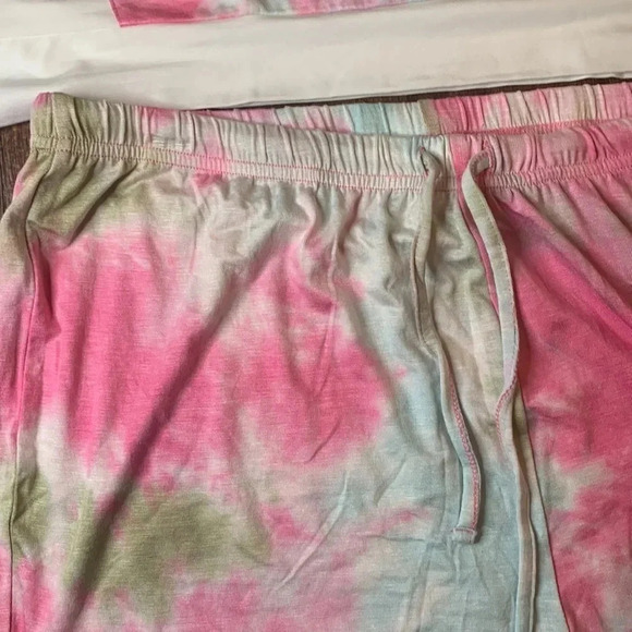 Pajama Set Short Sleeve Pink Tie Dye Women’s Large New - Picture 2 of 9